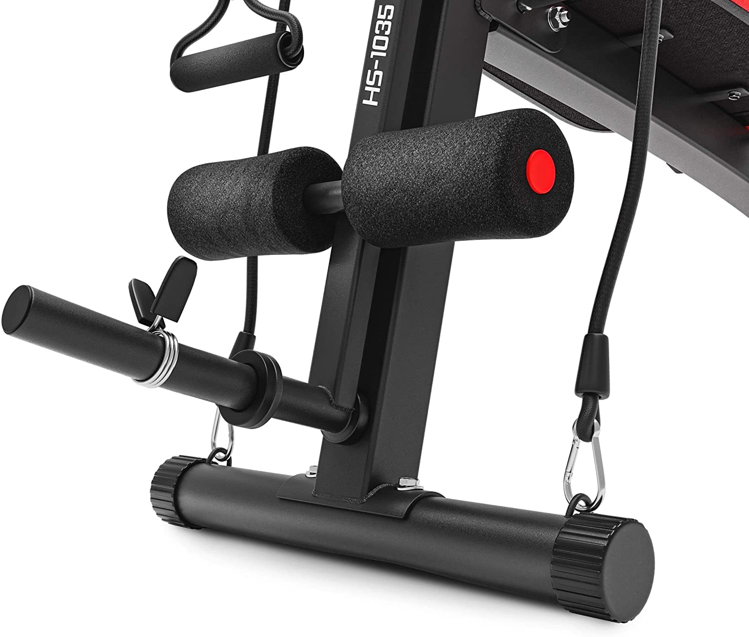 Hop-Sport Hantelbank mit Curlpult, verstellbar in 6 Neigungswinkel, inkl. Beinstrecker & Expander, Multifunktions-Trainingsbank für Zuhause, 220 kg Max. Belastbarkeit