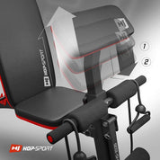 Hop-Sport Hantelbank mit Curlpult, verstellbar in 6 Neigungswinkel, inkl. Beinstrecker & Expander, Multifunktions-Trainingsbank für Zuhause, 220 kg Max. Belastbarkeit