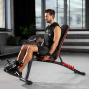 Hop-Sport Hantelbank mit Curlpult, verstellbar in 6 Neigungswinkel, inkl. Beinstrecker & Expander, Multifunktions-Trainingsbank für Zuhause, 220 kg Max. Belastbarkeit